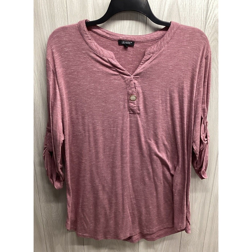 LIENRIDY Women's (Size 3X) Roll Cuff Sleeve Henley Shirt‎ Stretch